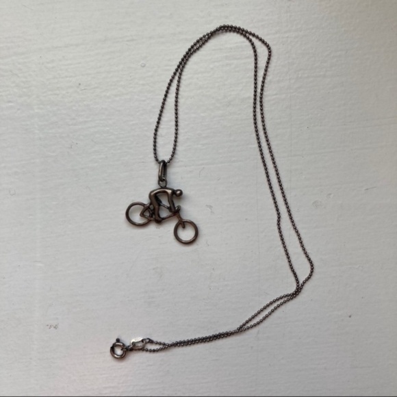 Handmade Cyclist Mountain Biker Brass Pendant Necklace - Picture 3 of 5